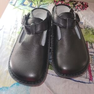 Alegria Black Leather Mary Jane Mules